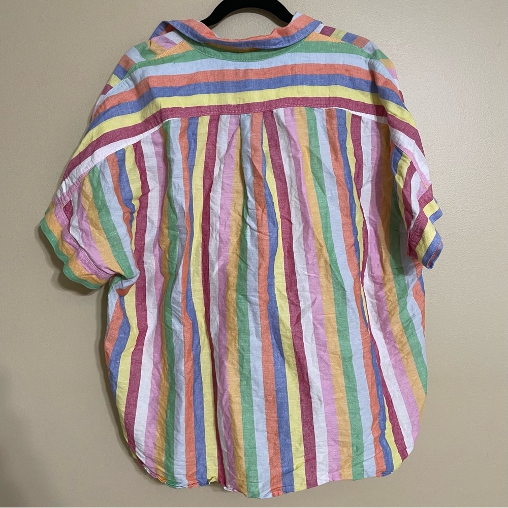 J. Crew Rainbow candy Stripe popover shirt linen cotton blend size 16 - Picture 6 of 6